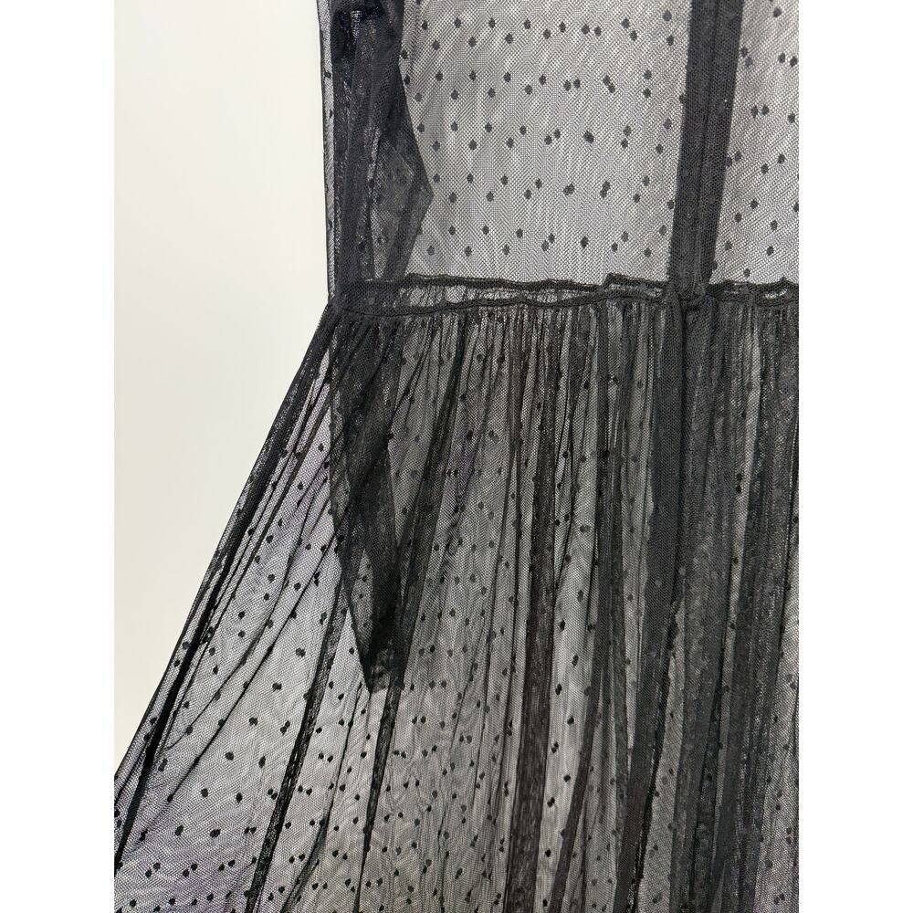 Forever 21 black sheer mesh dress Sz XL (junior) long sleeves black polka-dot - Picture 5 of 8